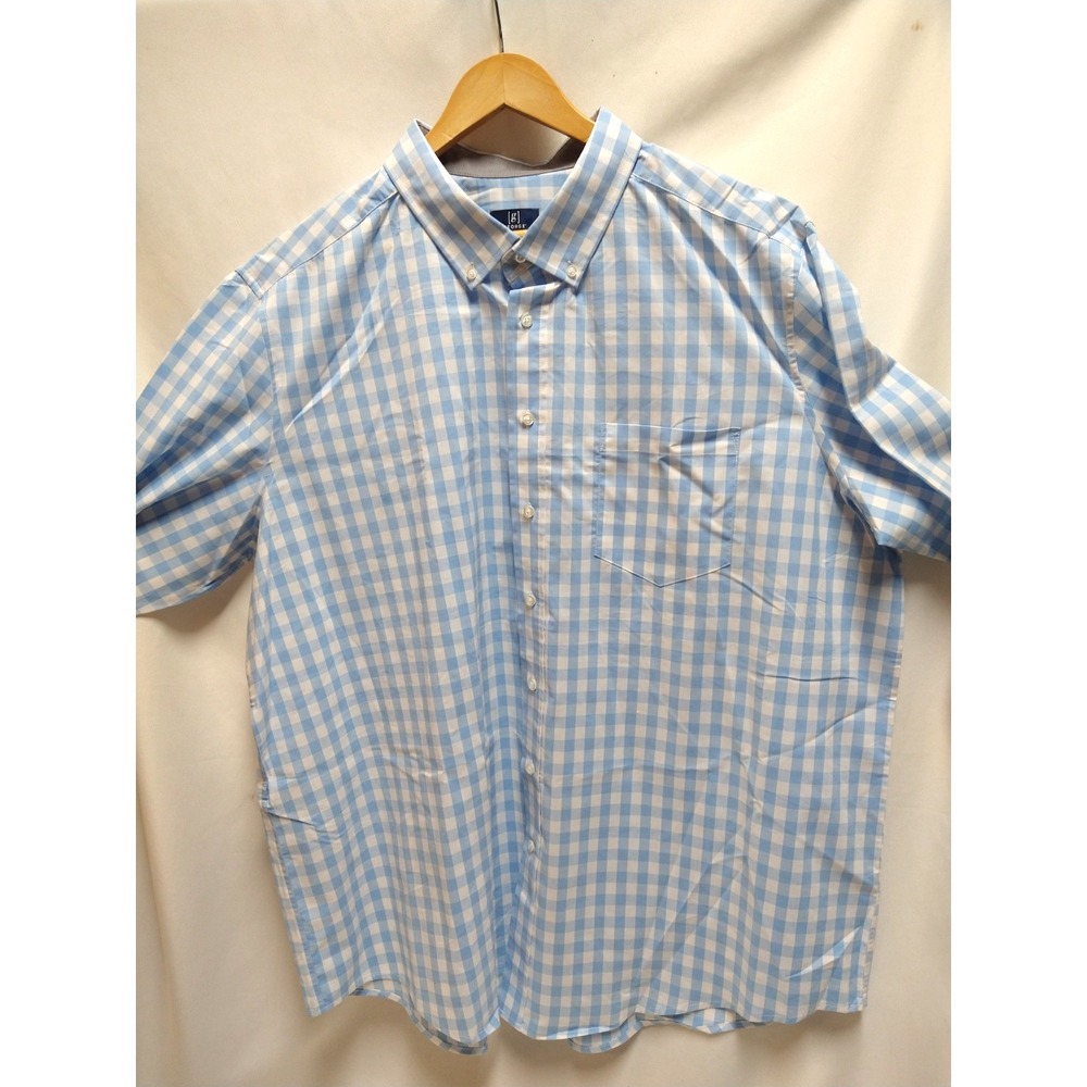 B&T MENS GEORGE LONG SLEEVE, BUTTON UP SHIRT NW/OT 3XL 54-56" BLUE & WHITE PLAID